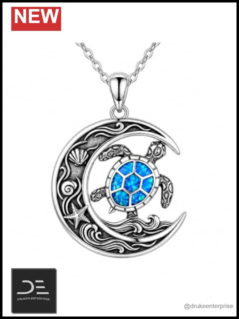 Sea Turtle Crescent Moon Pendant Necklace Women Ocean Jewelry Gift